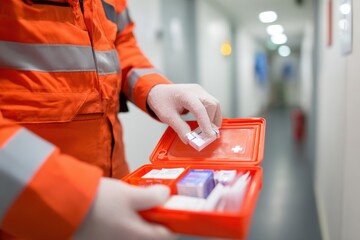 Emergency readiness concept with neat supplies and sterile feel.