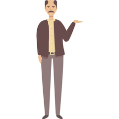 Cartoon Man Street Cleaner Standing With Open Hand Offering Service Simple Flat Design Style Isolated On White Background With Transparent Background For Easy Editing