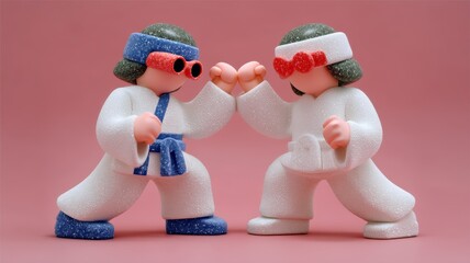 Stylized martial arts fighters preparing for battle, facing off in an abstract competition