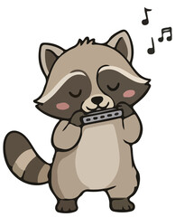 Racoon playing harmonica Sticker