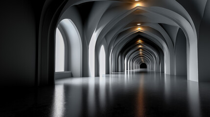 Architectural Corridor Repeating Arches Monochrome Deep Perspective