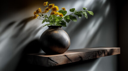 Floating Shelf Single Ceramic Vase Natural Side Light