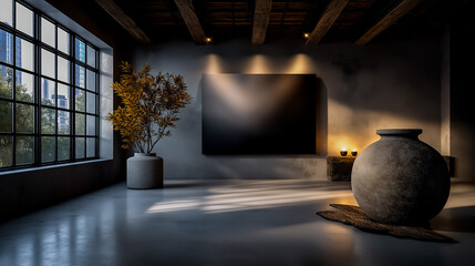 Single Large Canvas Blank Wall Concrete Floor Sparse D�cor