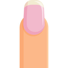 Close up of a human finger with a perfectly manicured pink and white french tip nail against a clean white background showing a natural skin tone and cuticle detail
