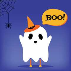 Ghost With Witch Hat in a Purple Background