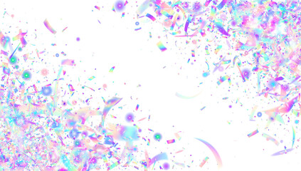 Unicorn Tinsel. Transparent Confetti. Blue Laser Serpentine. Isolated Dust. Glare Colourful Template. Digital Banner. Hologram Effect. Disco Concept. Purple Unicorn Tinsel