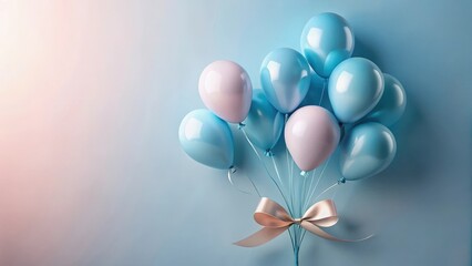 A cluster of pastel-hued balloons tied with a delicate bow, symbolizing celebration and joy