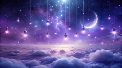 Celestial Dreamscape Glowing Ornaments Adorn a Night Sky Above a Sea of Clouds