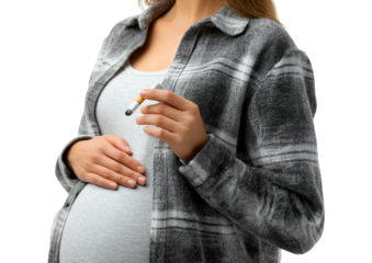 Pregnant Woman Smoking a Cigarette, Danger to Mother and Unborn Baby isolated on a transparent background