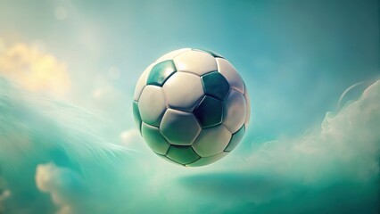 A soaring sphere of leather and stitched panels, a symbol of athletic competition and teamwork, floats amidst a vibrant, ethereal sky