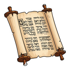 Ancient scroll with Hebrew text on white background.