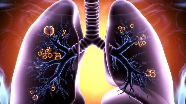 Lungs with illness, medical, and 3D render.