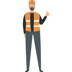 Construction worker wearing orange vest and hard hat giving thumbs up gesture with transparent background