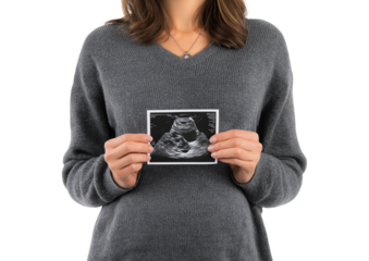 Expecting Mother Holding Her First Ultrasound Scan isolated on a transparent background