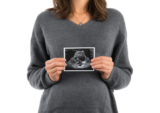 Expecting Mother Holding Her First Ultrasound Scan isolated on a transparent background