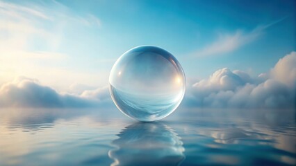 A Crystal Orb Reflecting Serene Waters and a Peaceful Sky at Dawn