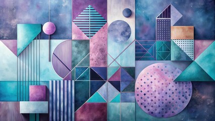 Abstract Geometric Composition Featuring Textured Shapes and a Serene Color Palette