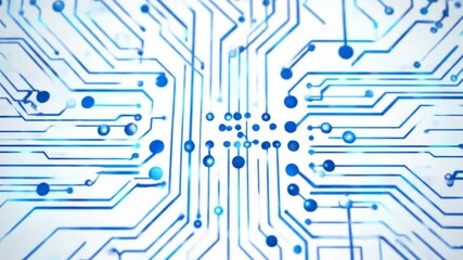 Abstract blue digital circuit board background with interconnected electronic components and data flow. Modern technology and network concept. - Powered by Adobe