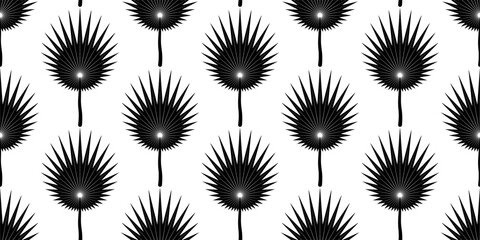 black white fan palm leaves seamless pattern