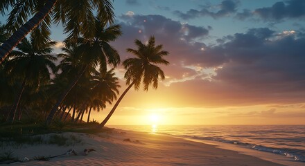 Tropical beach sunset paradise