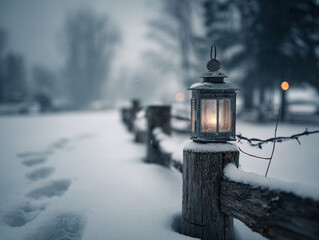 old lantern in the snow