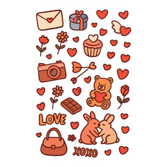 Cute love and valentine doodle illustration set