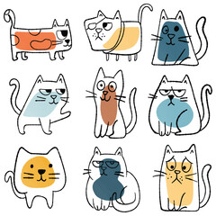 Funny doodle cats in modern minimal style