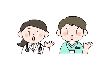 案内する医者と看護師　男女2人のイラスト