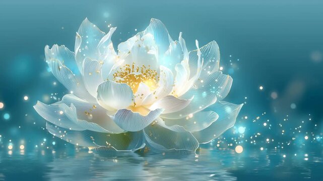 静寂に咲く睡蓮の花 ― 水面に映る幻想的な光の動画 ―