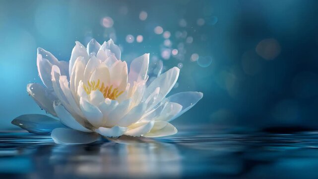 静寂に咲く睡蓮の花 ― 水面に映る幻想的な光の動画 ―
