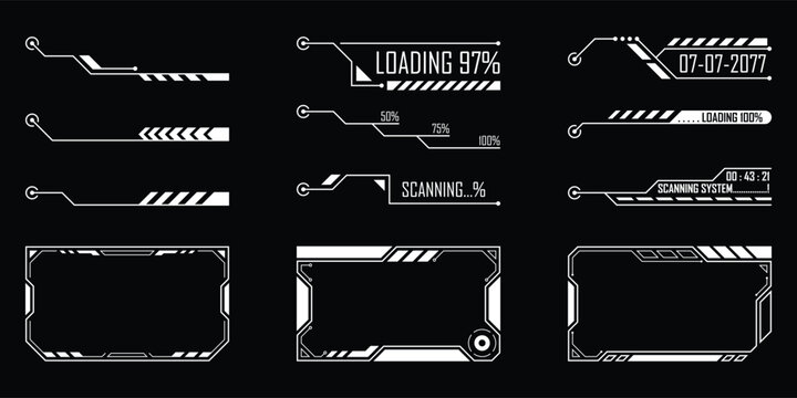 Sci-fi futuristic HUD dashboard display virtual reality technology screen. User Interface set. Statistics, Data information infographic. Vector graphic