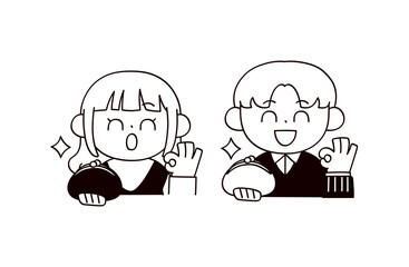財布を持った男女2人のイラスト