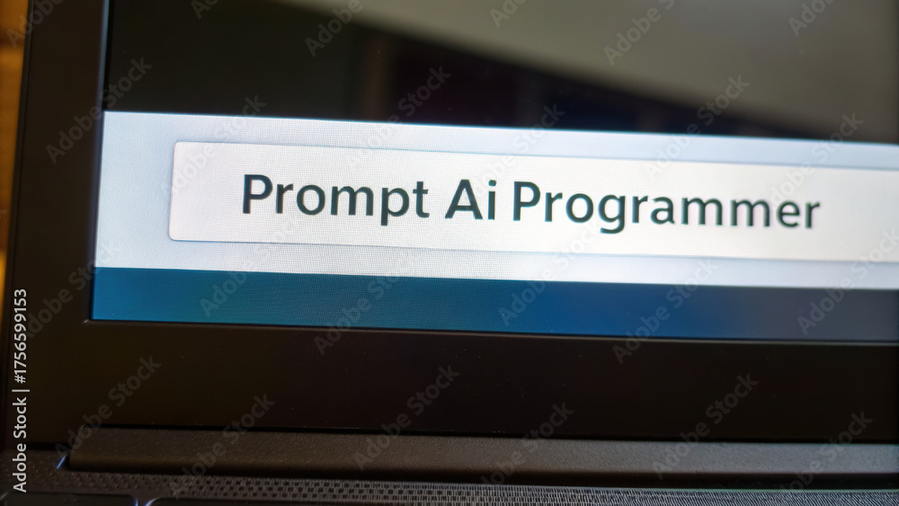 Wall mural prompt ai programmer working on code and creative solution on laptop screen with focused mood