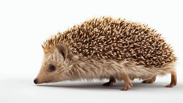 Adorable Hedgehog Exploring White Background, Close-Up View.