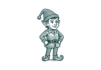 Elf hand drawn simple engraved vector illustration
