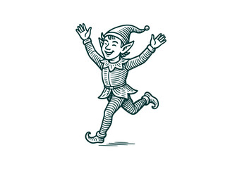 Elf hand drawn simple engraved vector illustration