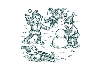 Fototapeta premium Elf hand drawn simple engraved vector illustration