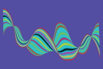 Fototapeta premium Colorful Abstract Wavy Ribbon with Red Outline on Purple Background blue bright