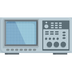 Fototapeta premium Gray Digital Oscilloscope With Blue Screen And Control Buttons On A Transparent Background Representing Electronic Measurement And Scientific Equipment