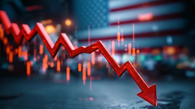 Global market downturn and inflation forecast signal economy anxiety, finance risk, and decline with bearish red arrow trend