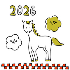 かわいい手描きの午年の馬のイラスト