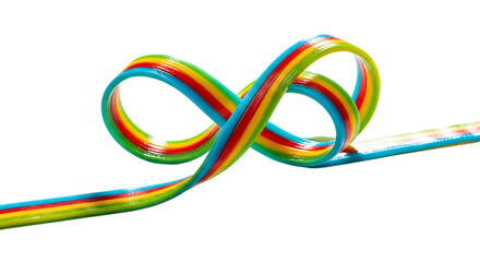 Rainbow Gummy Candy Strip Shaped as an Infinity Symbol on White Background