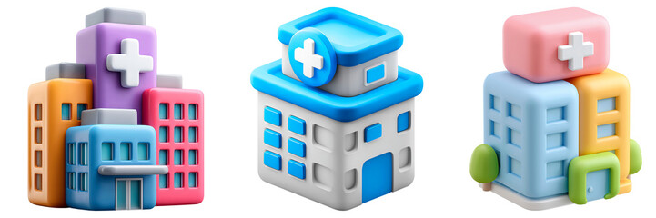 Colorful 3d Medical Center Icons in a Cute Pastel Style