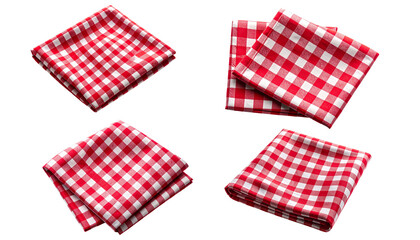 Fototapeta premium Red and White Checkered Napkin Set Isolated on a Transparent Background