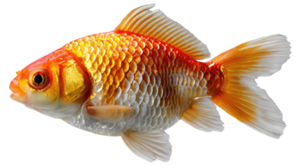 Golden Fish in the Depths: A vibrant goldfish swims gracefully, its scales shimmering with gold and red hues, adding a touch of elegance to the aquatic world.