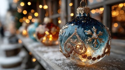 Christmas Ornaments with Bokeh Lights creating a festive holiday atmosphere for celebration