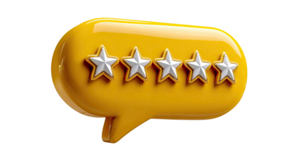 Customer Rating with Shining Stars: An artistic representation of a customer rating system, showcasing a speech bubble with five gleaming stars.