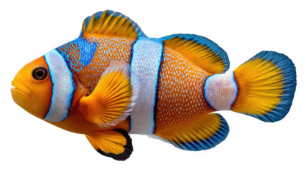 Vibrant Clownfish: A radiant clownfish, adorned with vivid orange and white stripes, elegantly swims in a simulated aquatic environment, showcasing its unique aquatic beauty.
