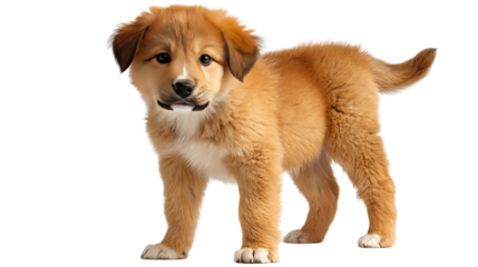 Golden Puppy's Portrait: A close-up view of a charming golden puppy standing, radiating innocence and cuteness.