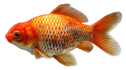 Golden Fish: Capturing the vibrant hues of a goldfish, its scales shimmer as it gracefully glides through the water. A close-up view showcases its delicate fins and captivating eyes.